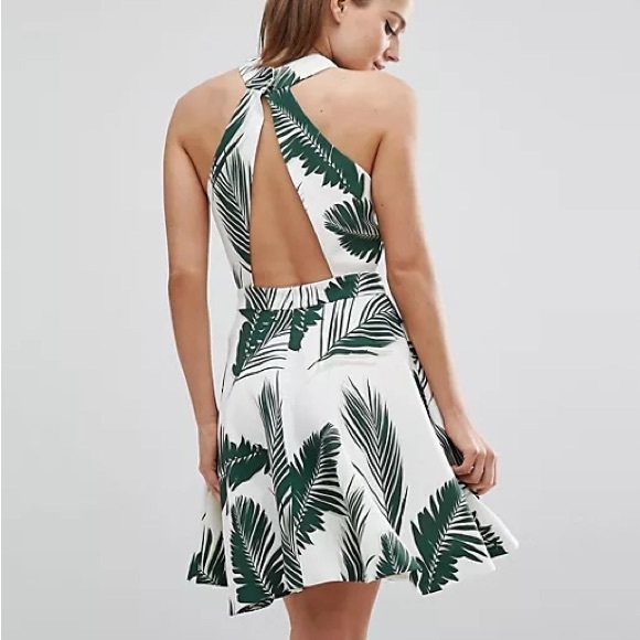 C/MEO Collective Witness Fit & Flare Palm Leaf Print Halter Cut Out Dress Sz L - Picture 3 of 7